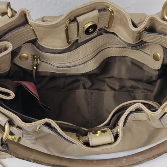 JUICY COUTURE Taupe Leather Satchel Shoulder Bag Handbag - Picture 11 of 12